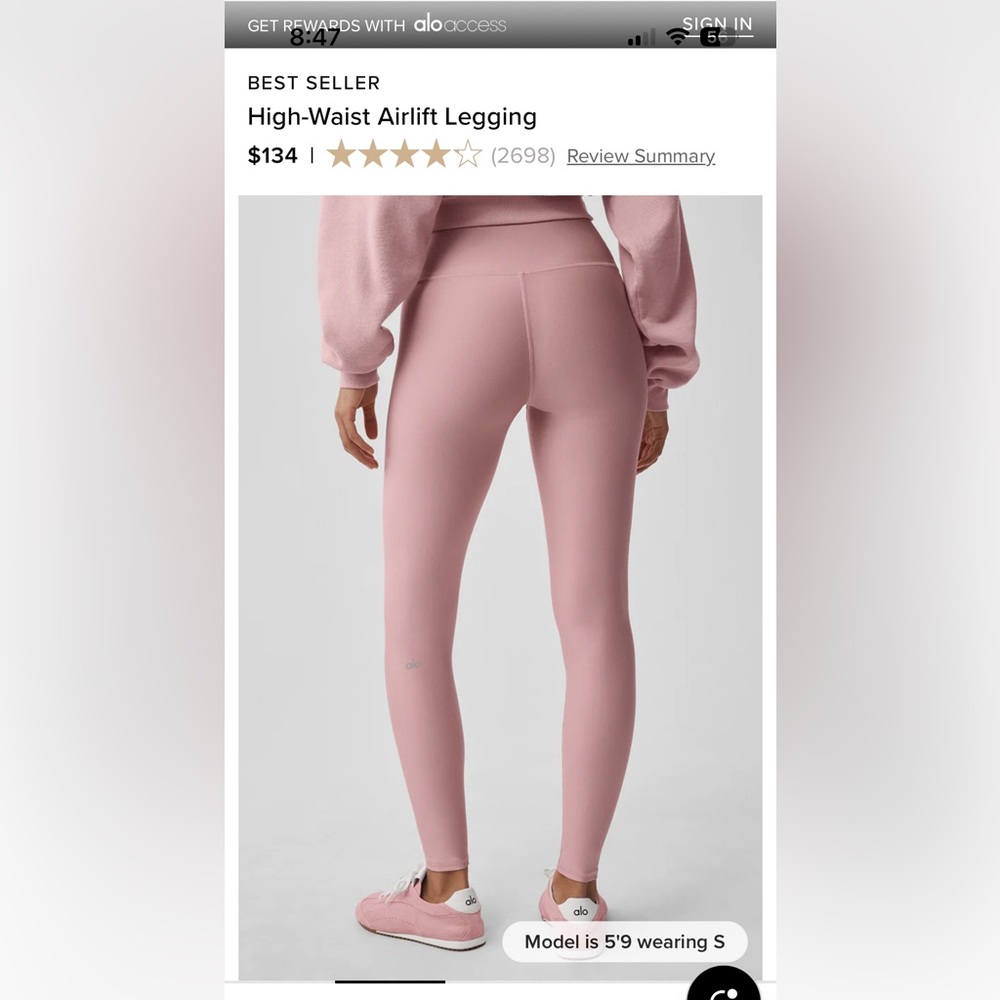 Alo High-Waist Airlift Legging in Vintage Pink